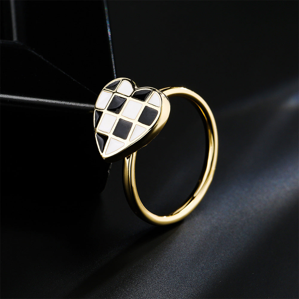 Minimalist Heart-Shaped Copper Ring with 18K Gold Plating and Enamel Finish for Women