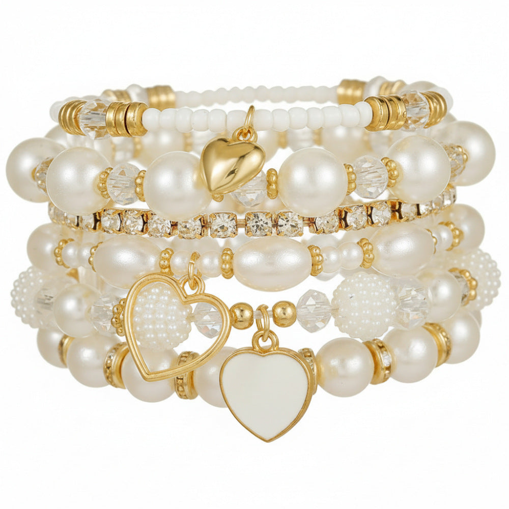 Minimalist Heart Geometric Alloy Pearl Bracelet for Women