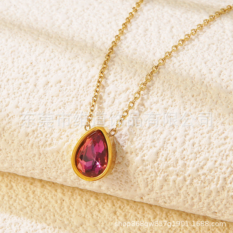 Minimalist Heart Teardrop Geometric Stainless Steel Plated Pendant Necklace for Women