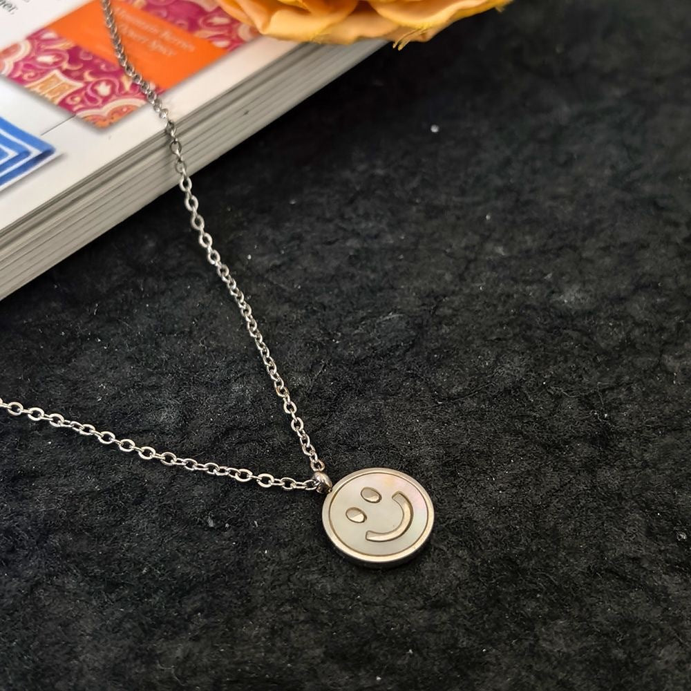 Minimalist Round Smile Face Titanium Steel Necklace for Women
