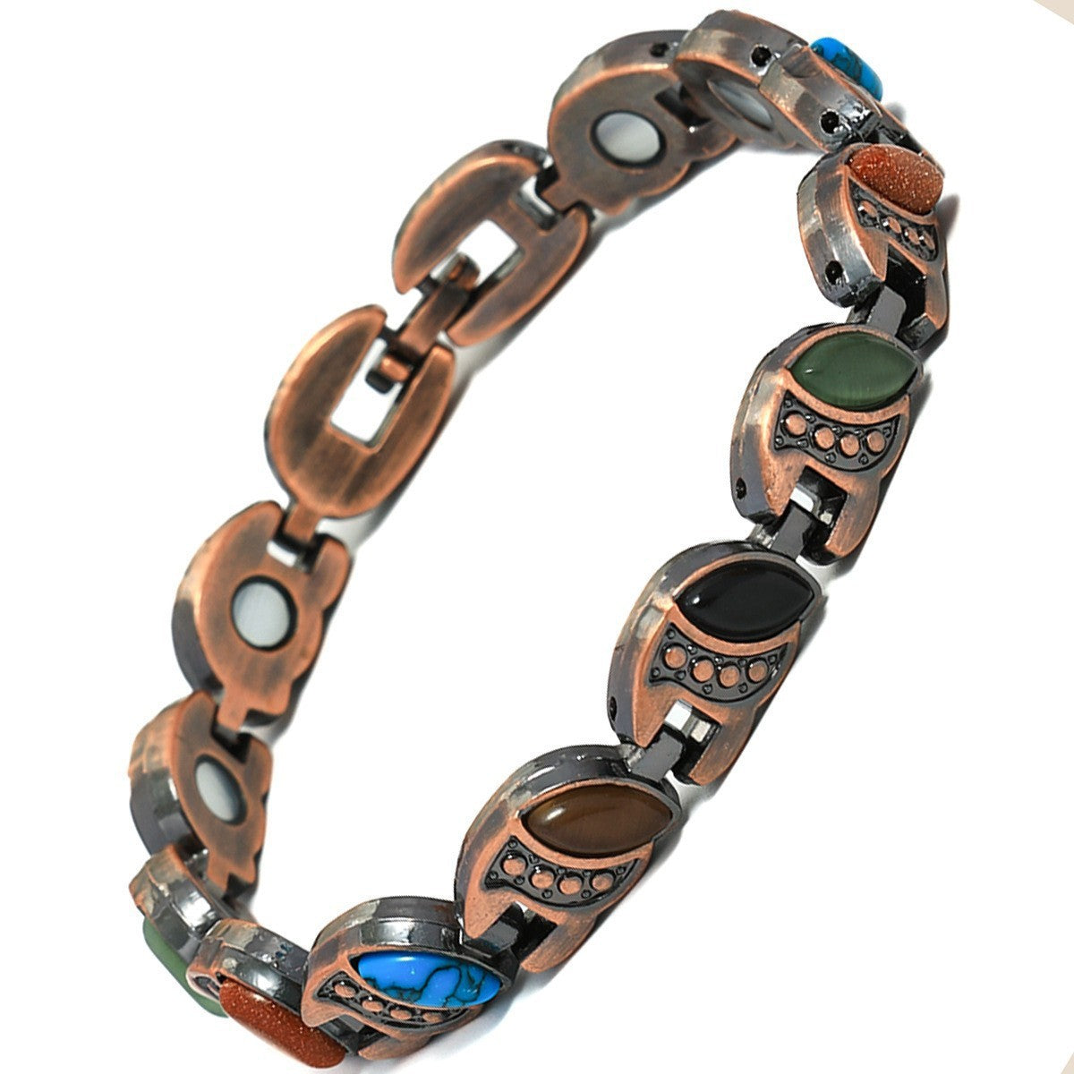 Vintage Brushed Zinc Alloy Heart Geometric Turquoise Magnetic Bracelet Unisex