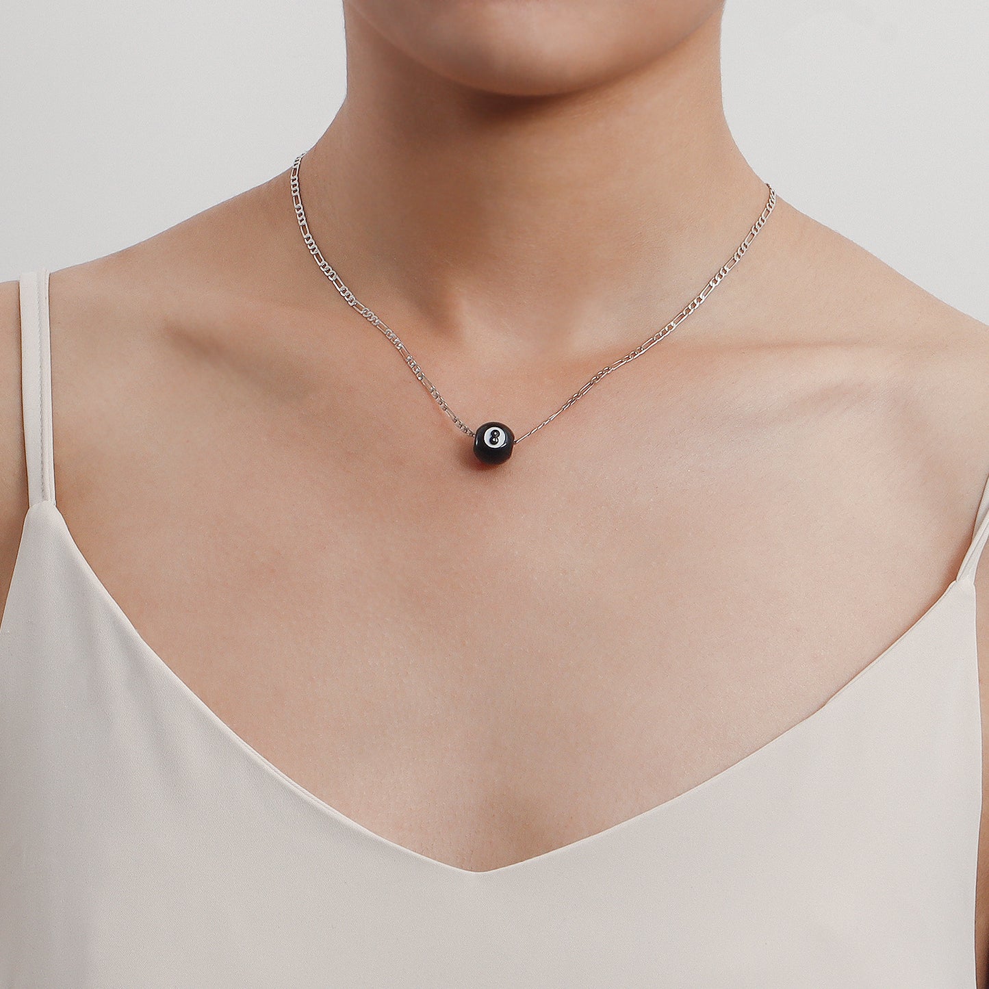 Minimalist Geometric Black 8 Billiard Ball Pendant Necklace for Women Alloy Chain with Electroplating Finish