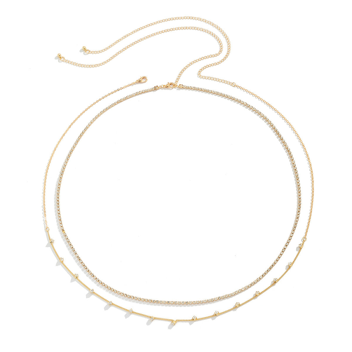 Collana a Catena Minimalista Geometrica per il Corpo da Donna con Accenti di Strass e Chiusura a Moschettone in Metallo
