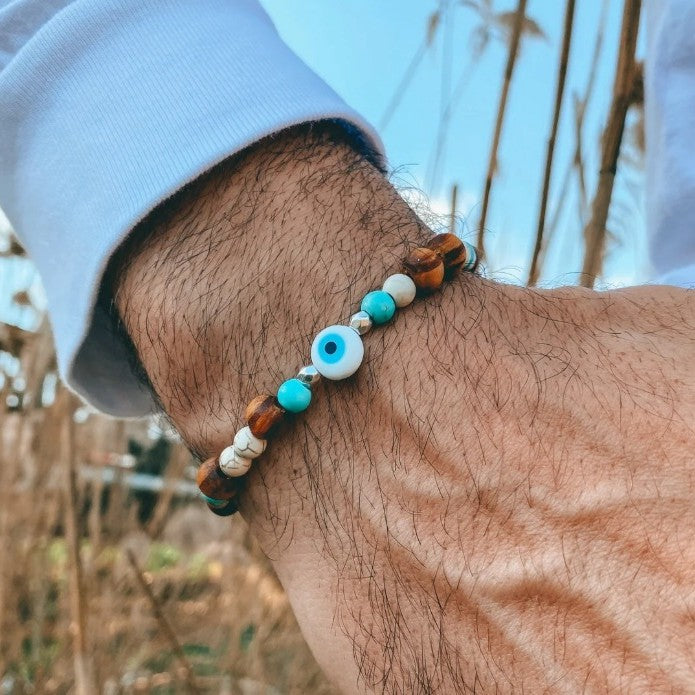 Natural Crystal Round Beaded Bracelet Handmade Geometric Stretch Jewelry Unisex