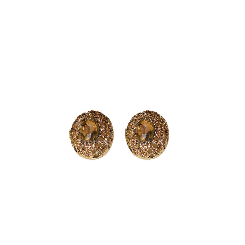 Orecchini a perno geometrici ovali traforati stile vintage con strass da donna con perni in acciaio inossidabile
