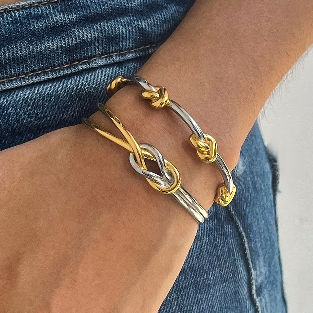 Pulsera de acero titanio con diseño de nudo de cuerda para mujer, con acabado chapado, joyería de acero inoxidable, moderna y minimalista
