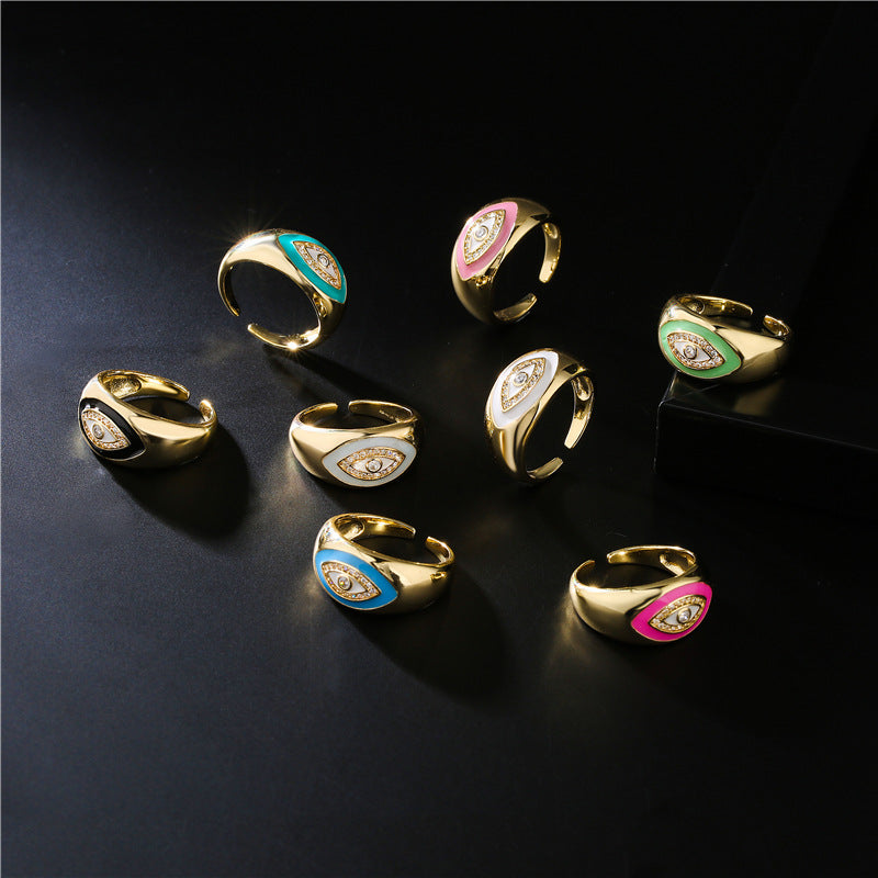Geometric Drip Oil Gold Plated Brass Ring with Cubic Zirconia for Women