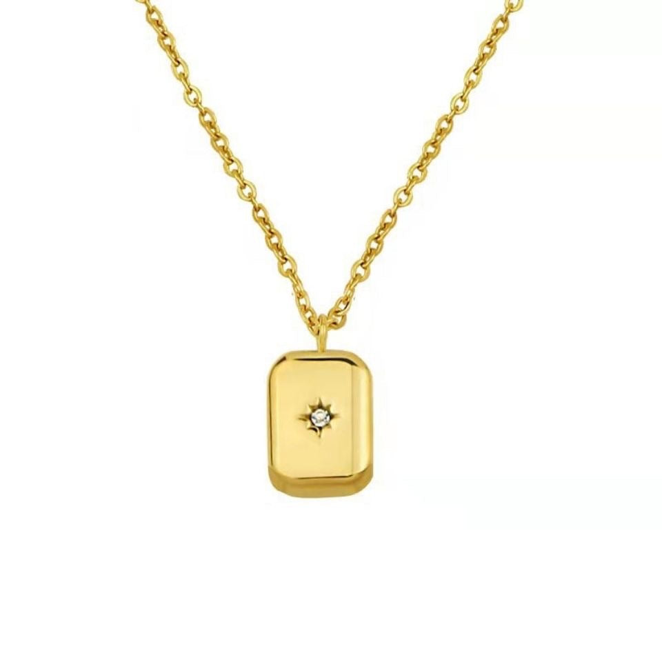 Minimalist Geometric Octagram Pendant Necklace in Titanium Steel with Gold Plating for Women