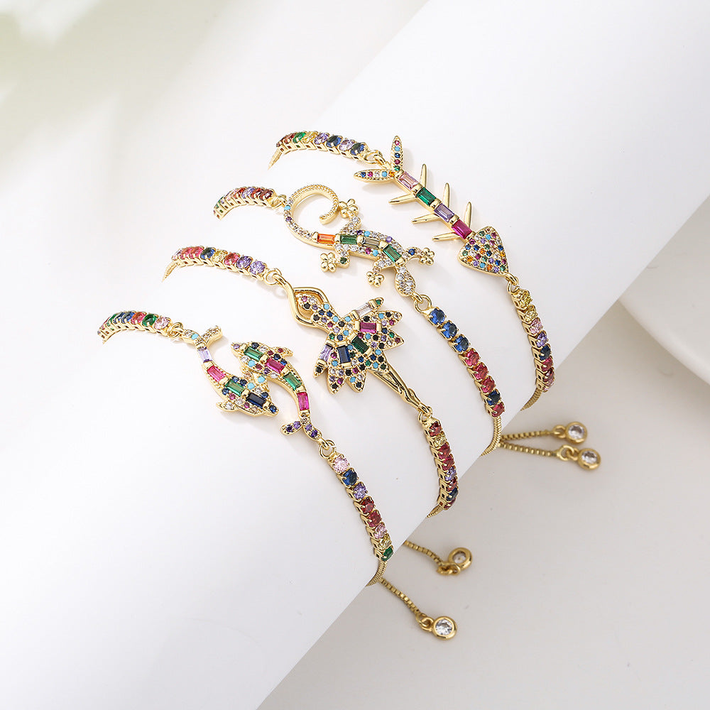 Geometric Style Copper Bracelet with Real Gold Plating and Zircon Inlay for Women