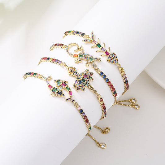 Brazalete de cobre estilo geométrico con baño de oro real e incrustaciones de circonita para mujer