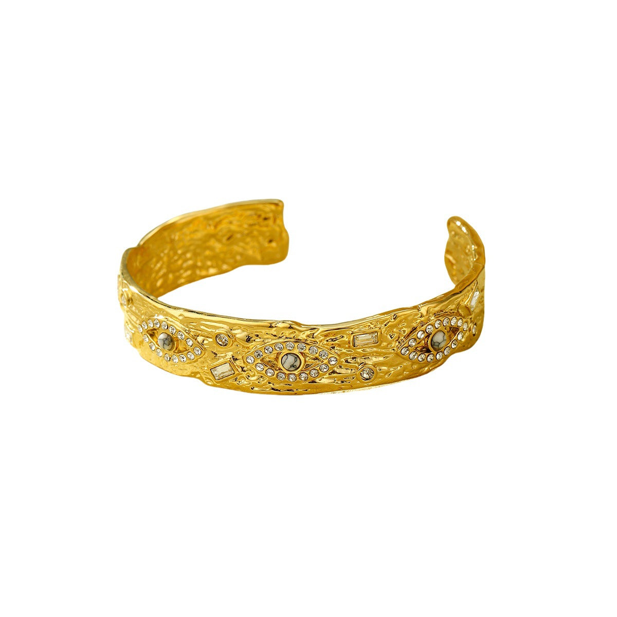 Bracciale in acciaio al titanio con occhi d'angelo in stile vintage francese e pietre naturali intarsiate, con accenti di strass, in acciaio inossidabile ipoallergenico, dal design elegante e lussuoso