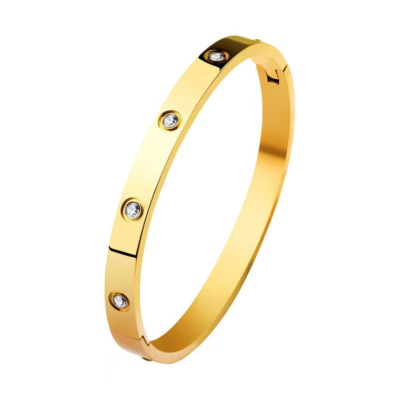 Luxury Minimalist Titanium Steel Gold-Tone Open Bangle Bracelet for Women