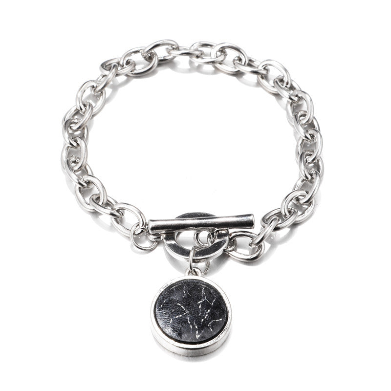 Bracciale con ciondolo a trama geometrica minimalista in marmo, in lega, realizzato a mano, stile bohémien, da donna