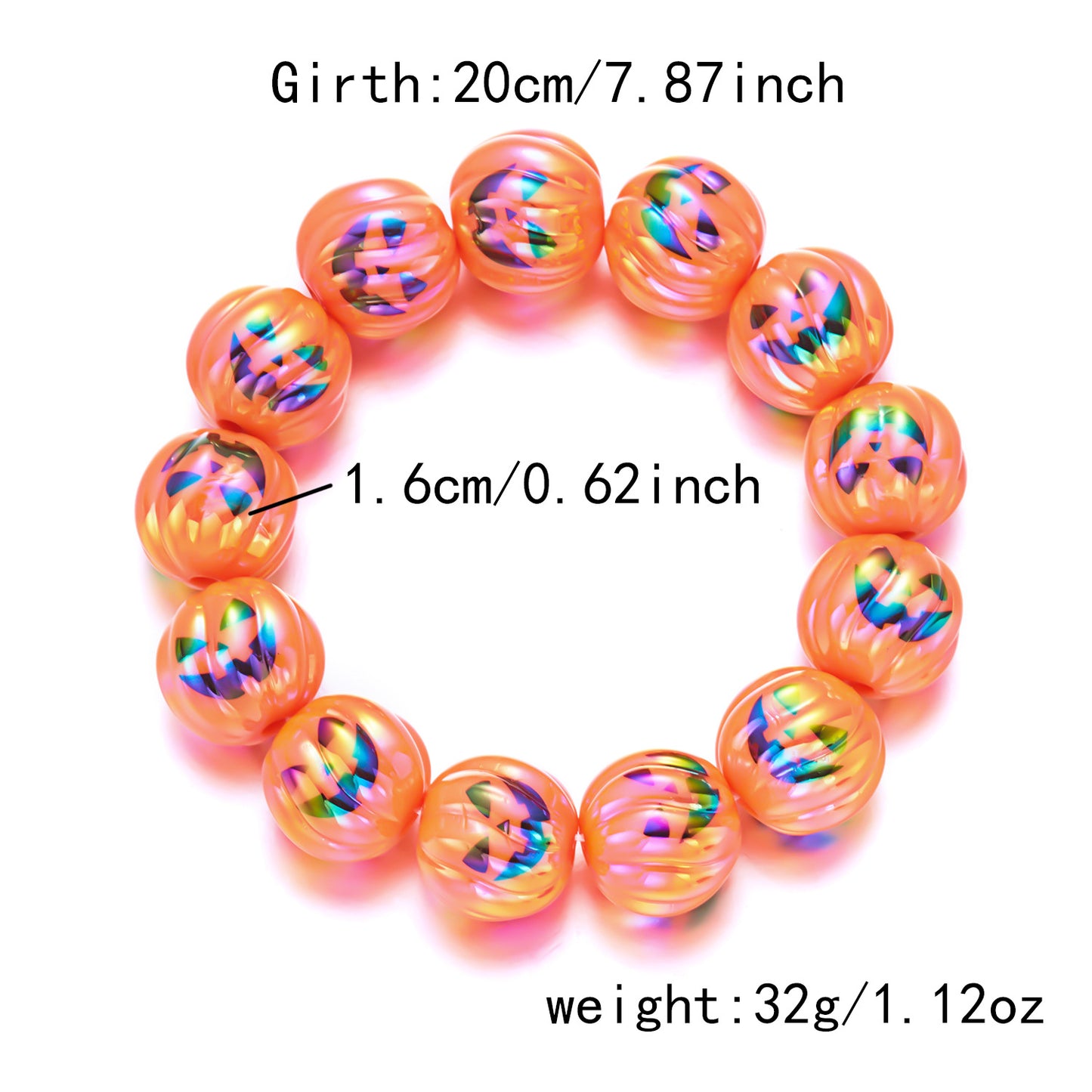 Pulsera de calabaza y fantasma de dibujos animados góticos oscuros para mujeres y hombres con cuentas de resina y diseño impreso