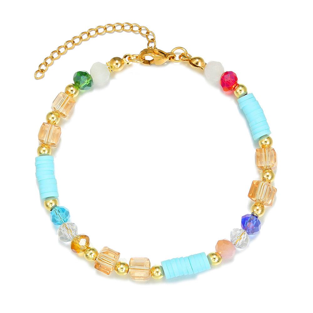 Bohemian Geometric Round Stainless Steel and Resin Beaded Necklace with Titanium Steel Pendant for Women