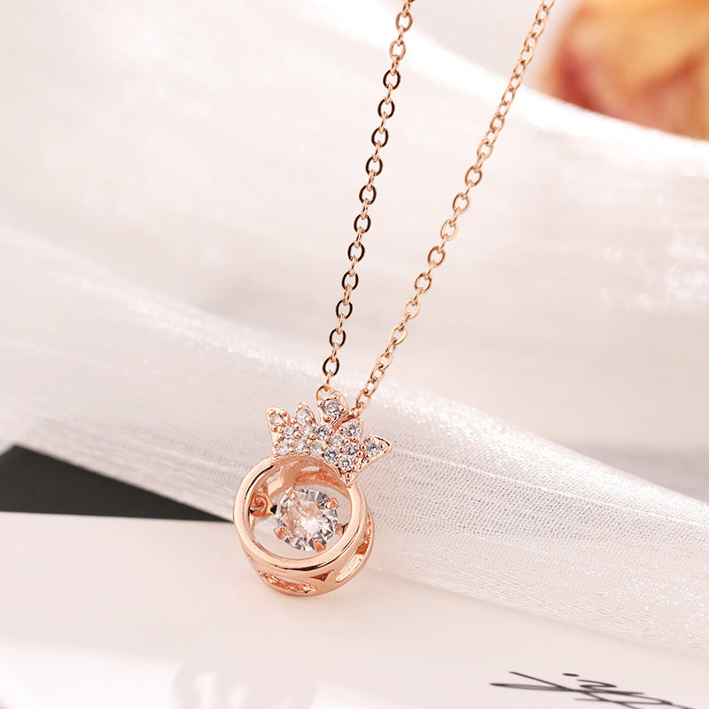Affascinante collana in acciaio al titanio a forma di corona con intarsio di strass per donna, catena minimalista per clavicola
