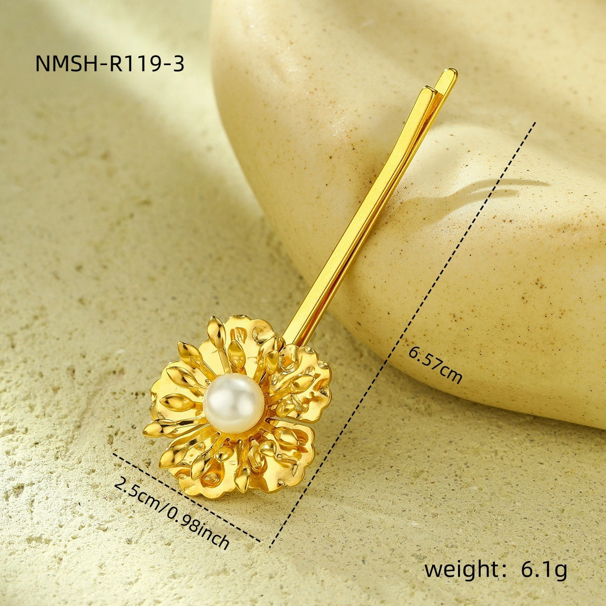 Fashionable Pearl-Embellished Stainless Steel Hair Clip with Petal Design for Women, Polished Finish, Minimalist Office Style