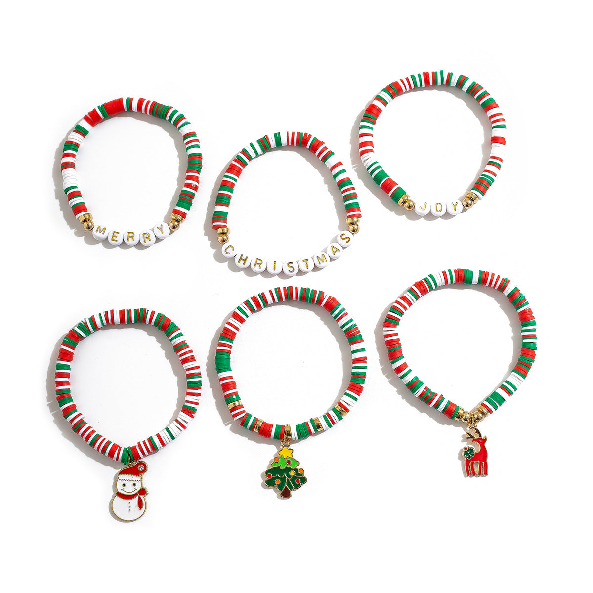 Christmas Letter Resin Bracelet Set Colorful Irregular Beaded with Strawberry and Watermelon Elements Unisex