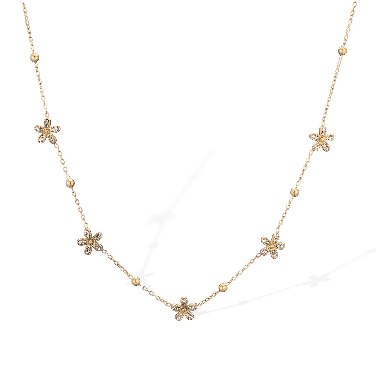Minimalist Heart Geometric Cubic Zirconia Plated Stainless Steel Necklace for Women
