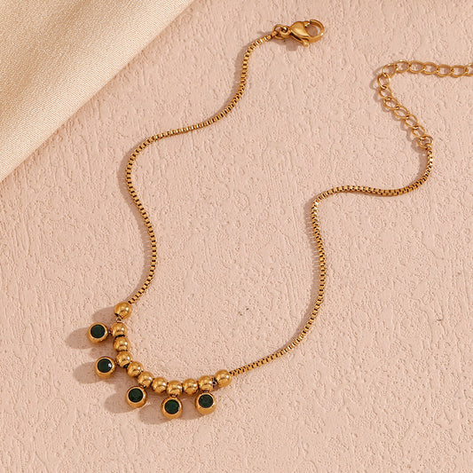 Cavigliera vintage geometrica in acciaio inossidabile con placcatura in oro 18 carati e strass verdi da donna