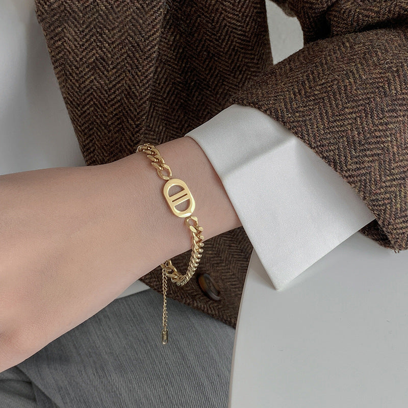 Minimalist Geometric Titanium Steel Bracelet with Electroplating Finish for Women, Luxury Style Fashion Accessory