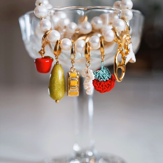 Colorful Fruit Apple Strawberry Pearl Bow Plated Brass Charm Bar