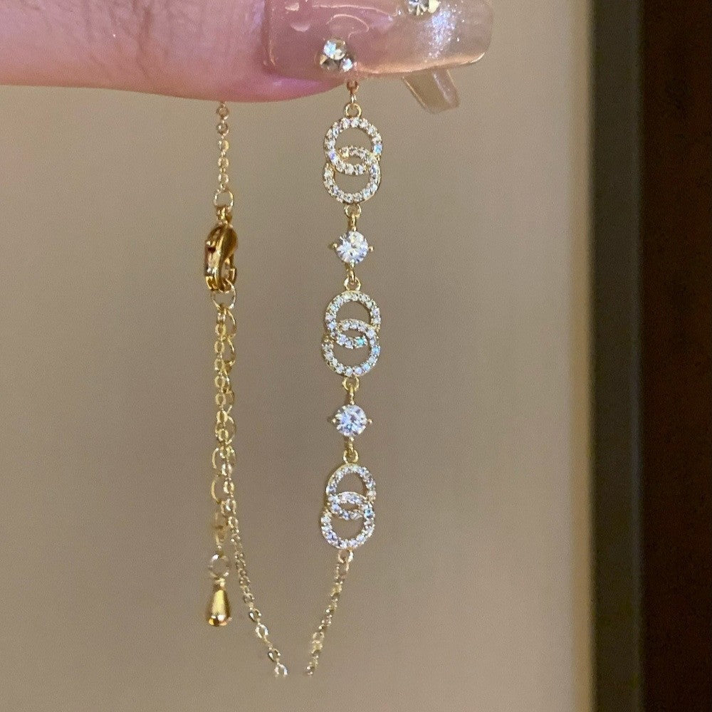 Elegant Geometric Floral Bracelet for Women in Plated Copper with Rhinestone Accents, Minimalist Office Style Hand Jewelry
