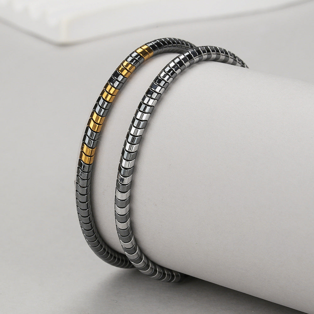 Unique Geometric Round Plated Hematite Handmade Adjustable Magnetic Bracelet for Men