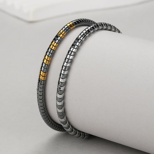 Unique Geometric Round Plated Hematite Handmade Adjustable Magnetic Bracelet for Men