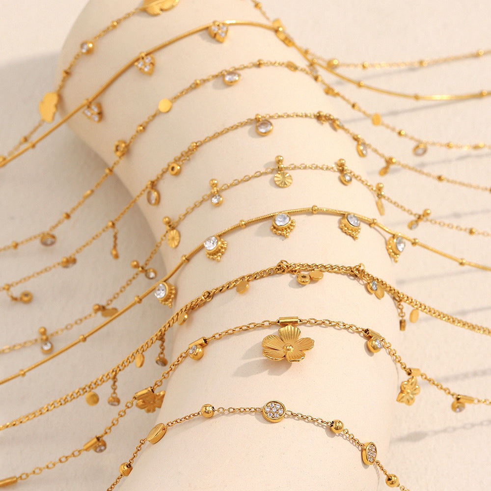 Minimalist Geometric Stainless Steel Plated 18K Gold Fine Chain Tassel Pendant Necklace for Women