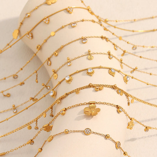 Minimalist Geometric Stainless Steel Plated 18K Gold Fine Chain Tassel Pendant Necklace for Women