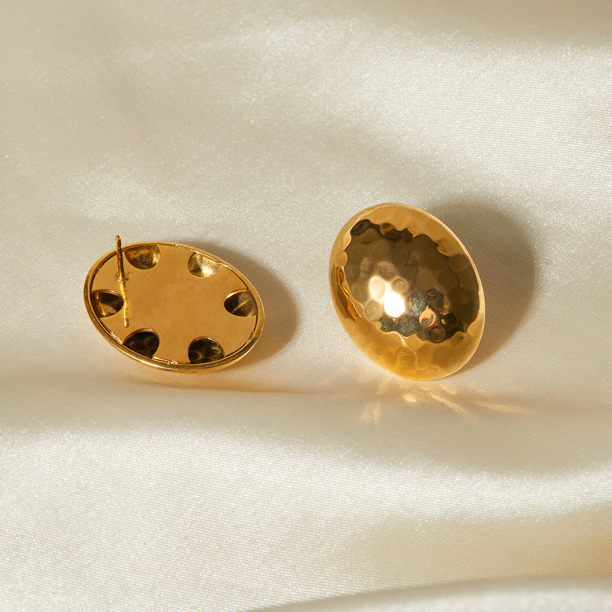 Ins Style 18K Gold Plated Hammered Mosaic Oval Earrings for Women