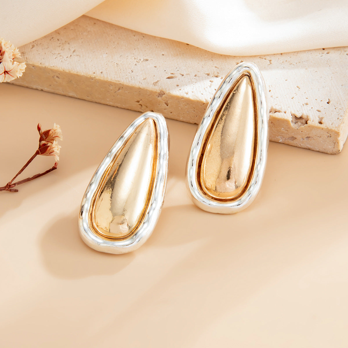 Minimalist Geometric Two-Layer Teardrop Zinc Alloy Plated Earrings for Women