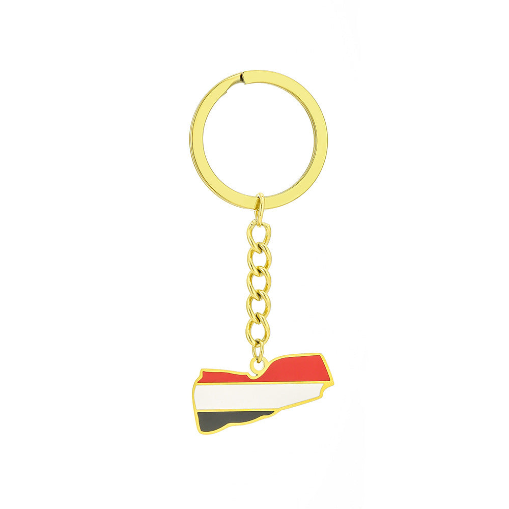 Llavero colgante yemení de acero inoxidable esmaltado estilo étnico vintage con motivos geométricos y culturales