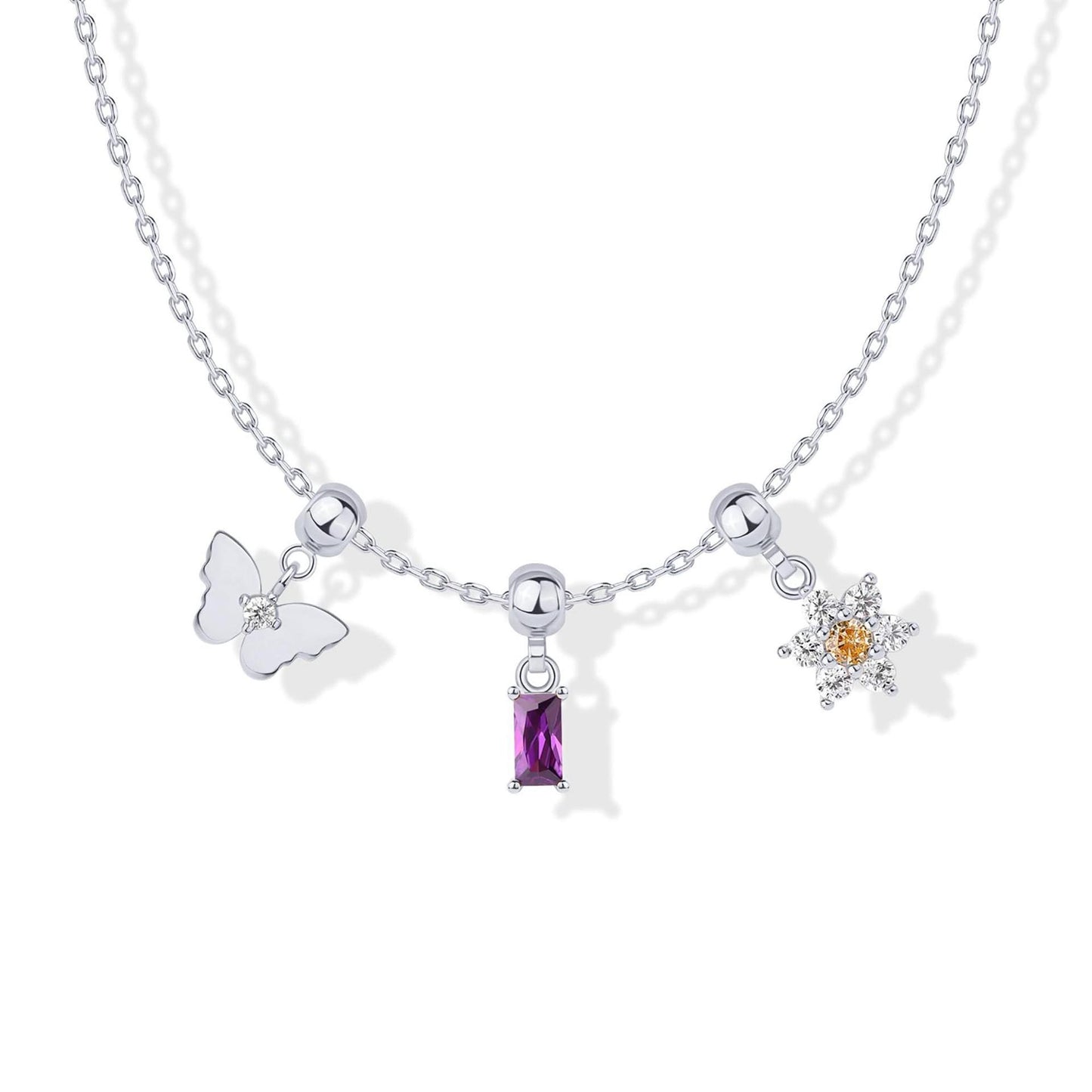 Minimalist Butterfly Heart Star Zircon Pendant Necklace for Women in Plated Copper with Mixed Gemstone Inlay