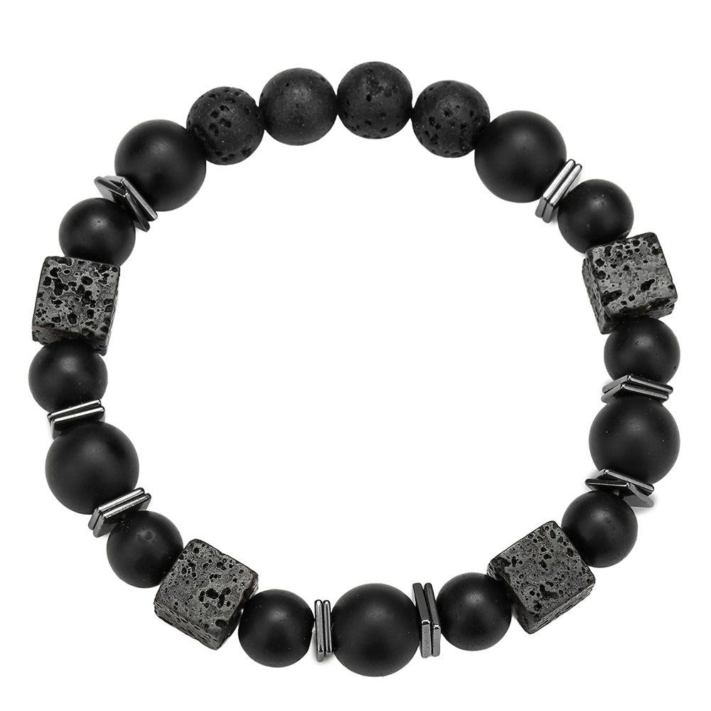 Vintage Ethnic Handmade Stone Beaded Bracelet Unisex 12mm 10mm 8mm Round Lava Snowflake Stone Elastic String