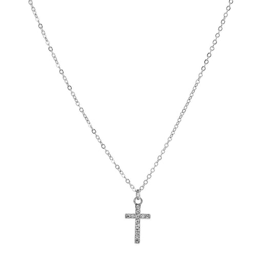 Collar con Colgante de Cruz Minimalista para Mujer con Aleación Galvanizada y Cadena Fina