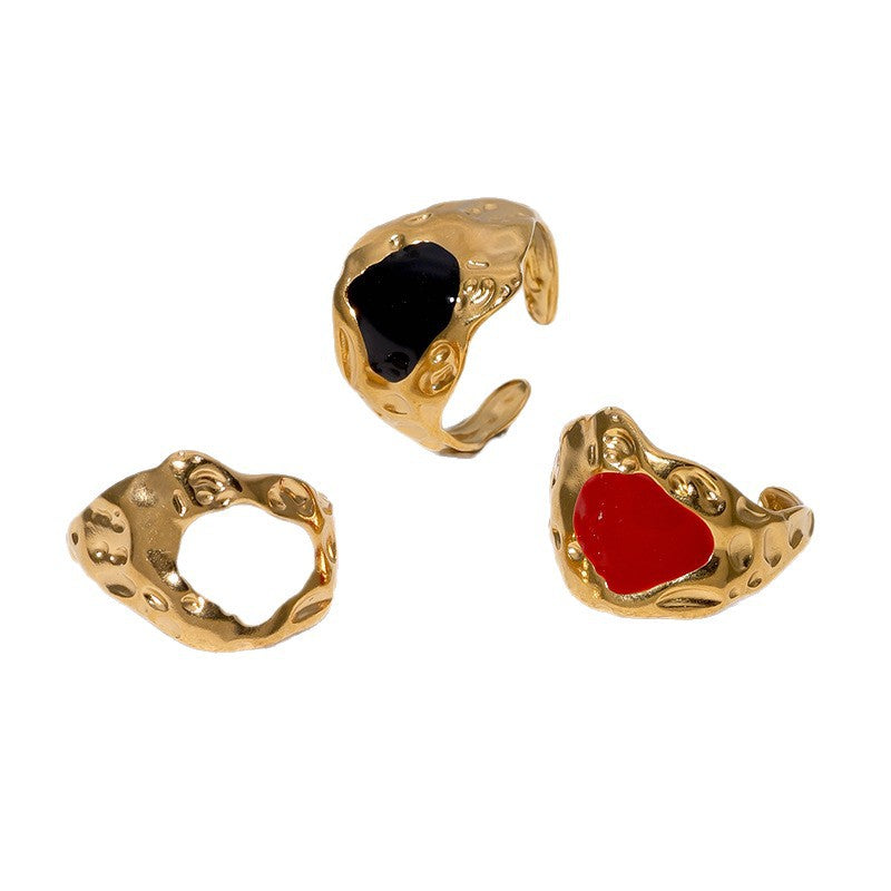 Anello da donna regolabile in acciaio inossidabile con placcatura in oro e finitura a smalto, dal design geometrico e minimalista