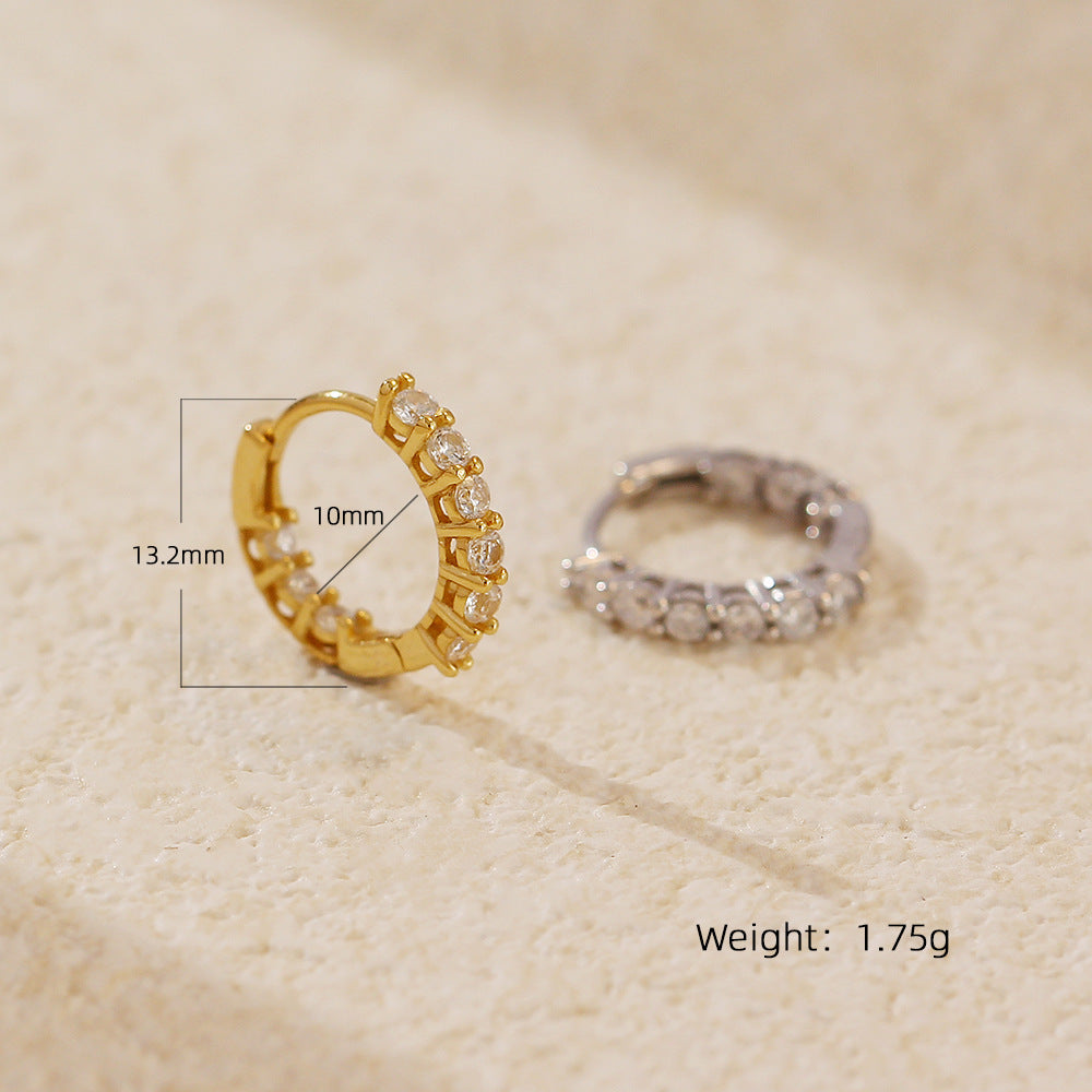 Minimalist Elegant 925 Sterling Silver Round Geometric Hoop Earrings with Cubic Zirconia Inlay for Women
