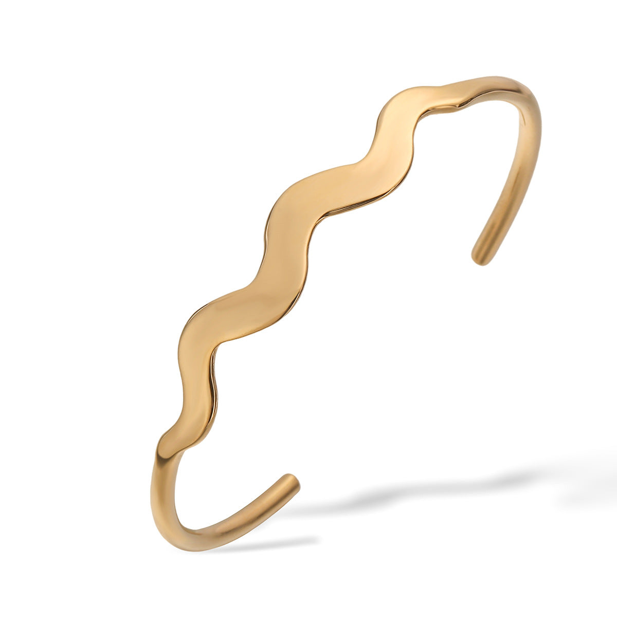Bracciale Minimalista con Onda di Lusso da Donna in Acciaio Inossidabile Placcato Oro 18K