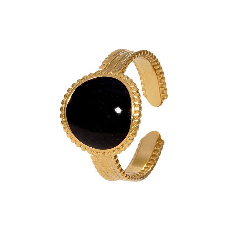 Vintage Elegant Geometric Round Gold Plated Stainless Steel Open Ring for Women