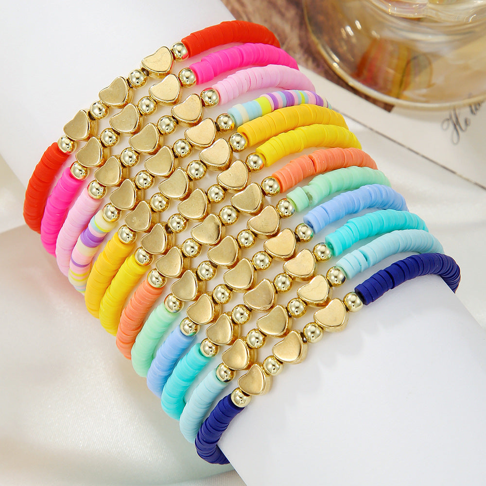 Colorful Resin Heart Bracelet with Brass Beads for Unisex