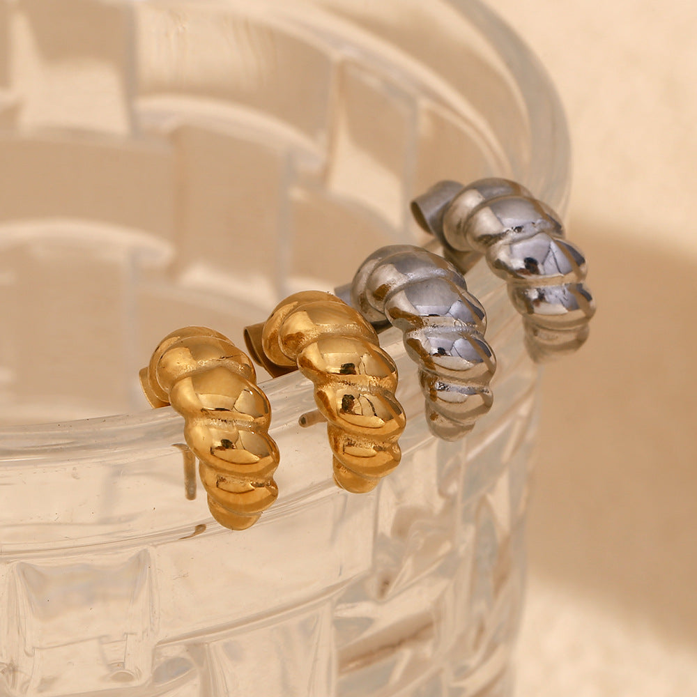 Vintage-Inspired Geometric Stainless Steel Ear Studs with 18K Gold Plating for Women