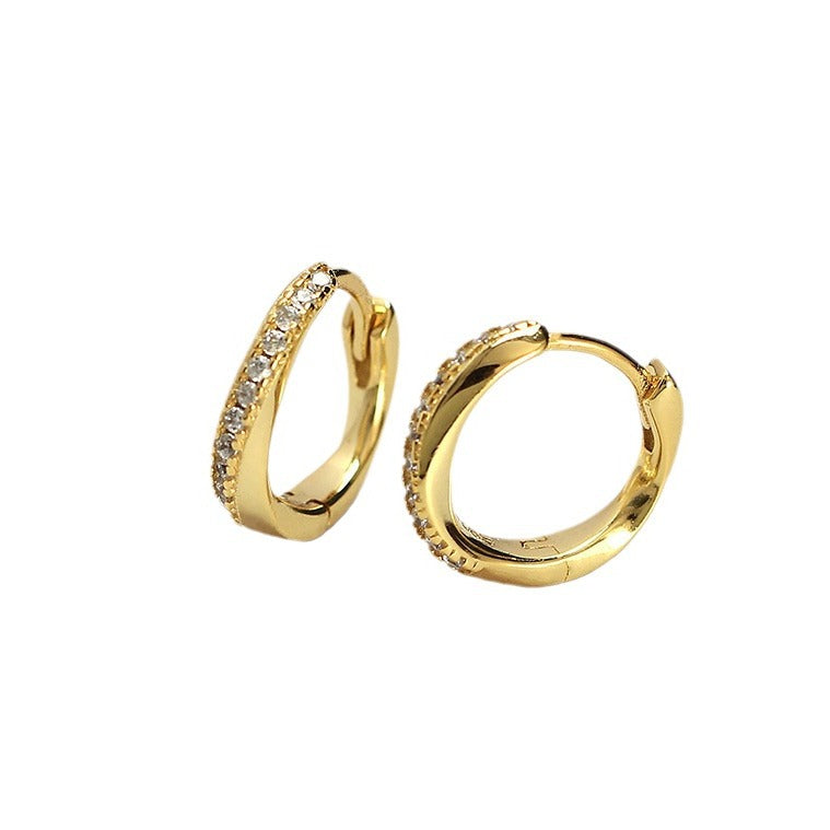 Orecchini a clip geometrici minimalisti in argento sterling S925 con intarsio di strass per donna