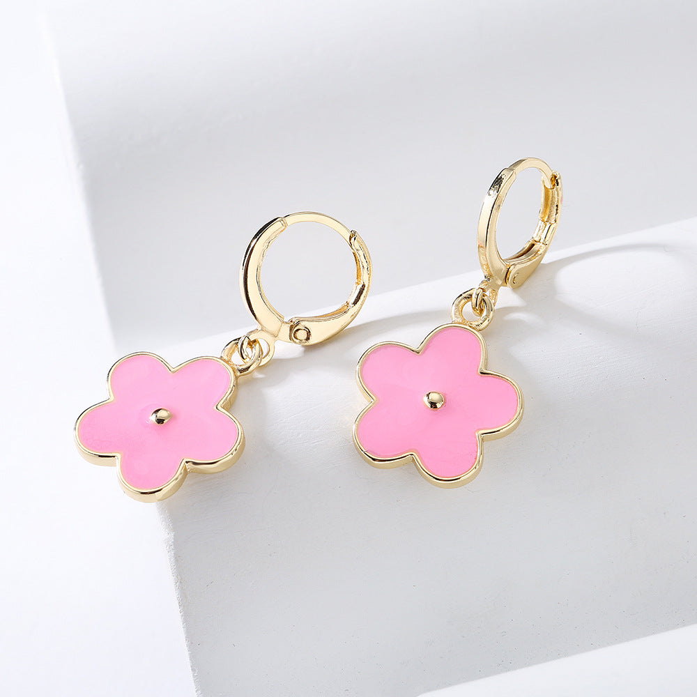 Orecchini Minimalisti Irregolari a Fiore Smaltato da Donna in Rame Placcato Oro 18K