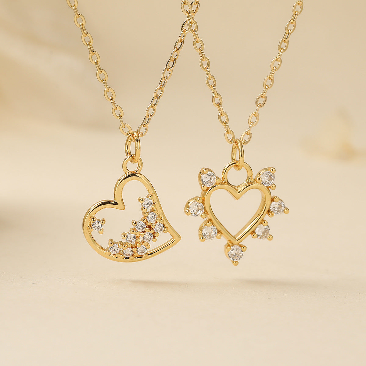 Minimalist 18K Gold Plated Brass Heart Pendant Necklace with Cubic Zirconia for Women