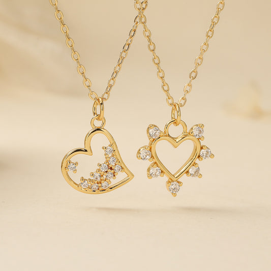 Minimalist 18K Gold Plated Brass Heart Pendant Necklace with Cubic Zirconia for Women