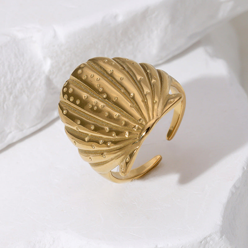 Niche Personalized Stainless Steel Plated Shell Shape Marine Element Adjustable Ring for Women