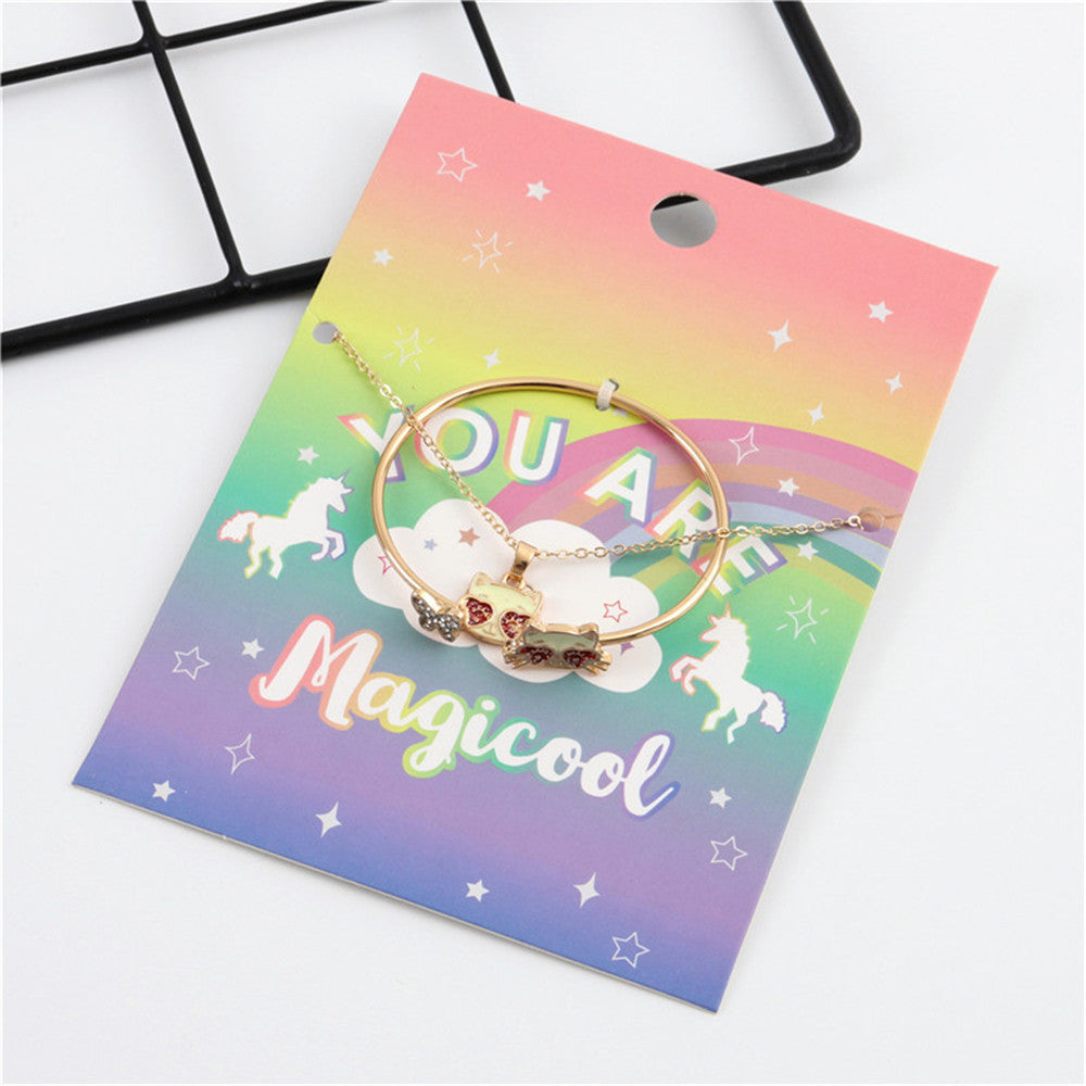 Sweet Cartoon Animal Style Alloy Swan and Unicorn Pendant Necklace Set with Enamel Finish for Girls