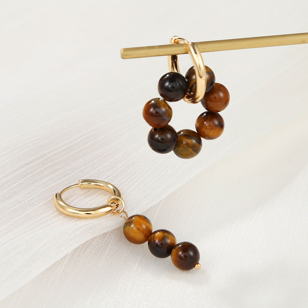 Minimalist Asymmetrical Geometric Alloy Ear Cuffs with Tiger Eye and Rose Quartz Accents for Women